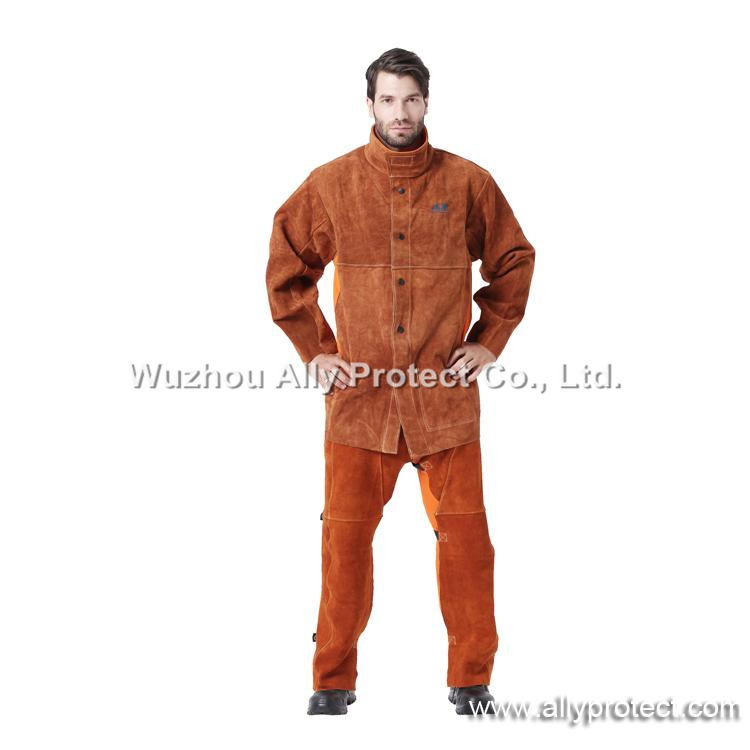 AP-3080 Coffee Leather & Orange FR Sateen Welding Jacket